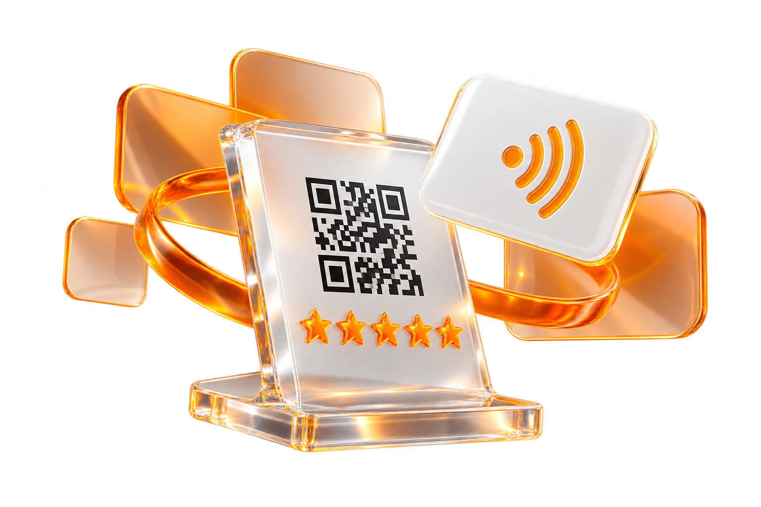 Glass-style NFC review stand illustration